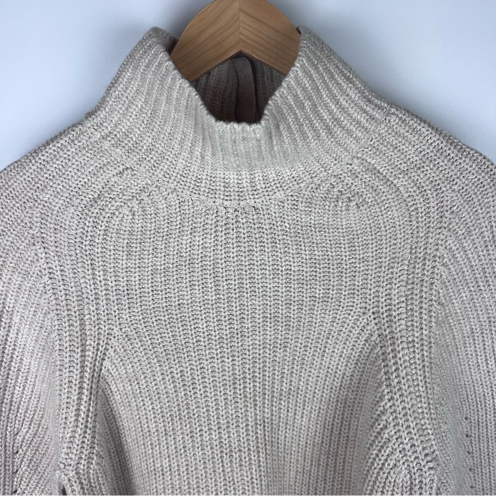 WRAP London Ribbed Chunky Knit Mock Neck Balloon Sleeve Sweater Cream SZ L (12) - Picture 3 of 11
